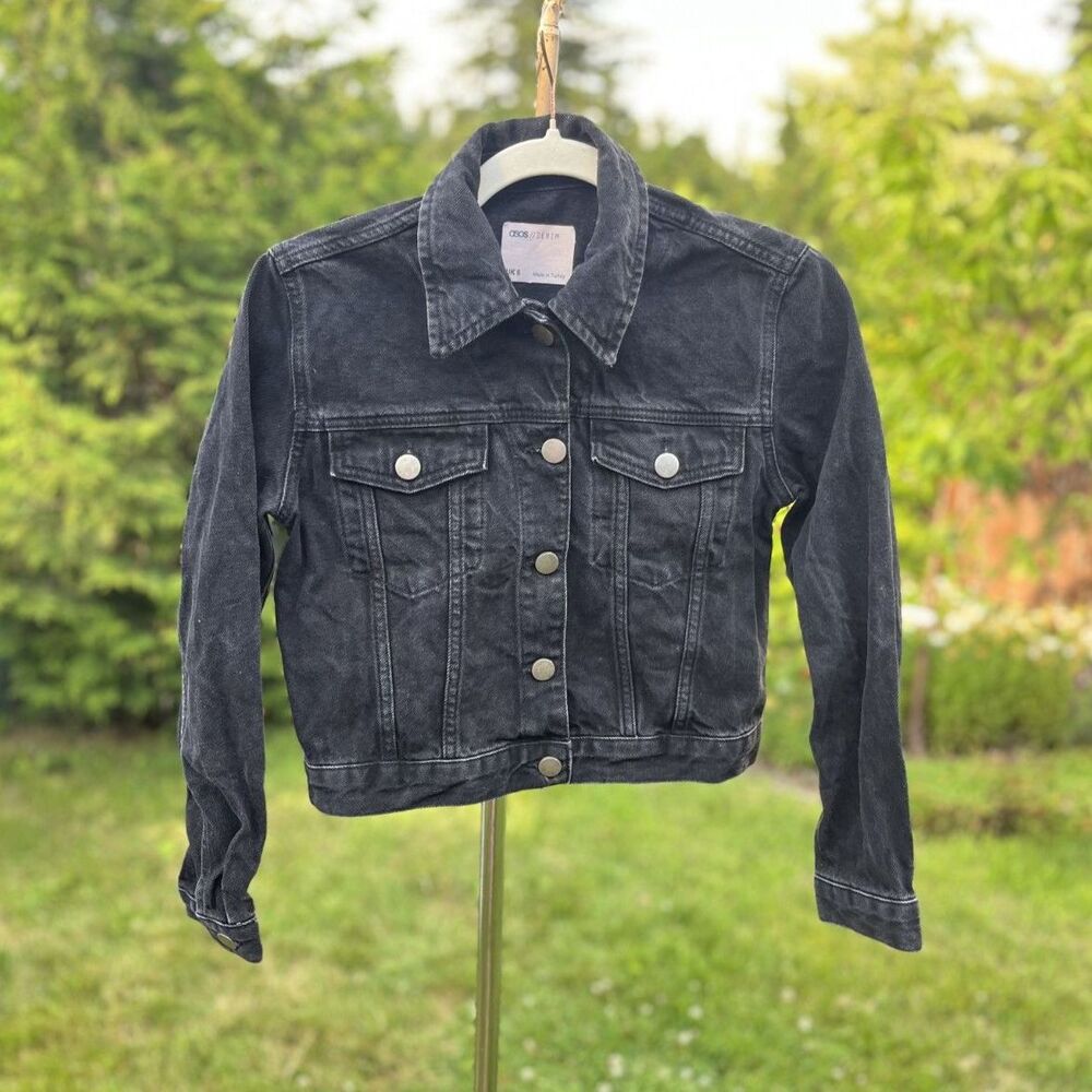ASOS Curve Cropped Western Denim Jacket Women's US 2 / UK 6 Black Wash 90s Y2K